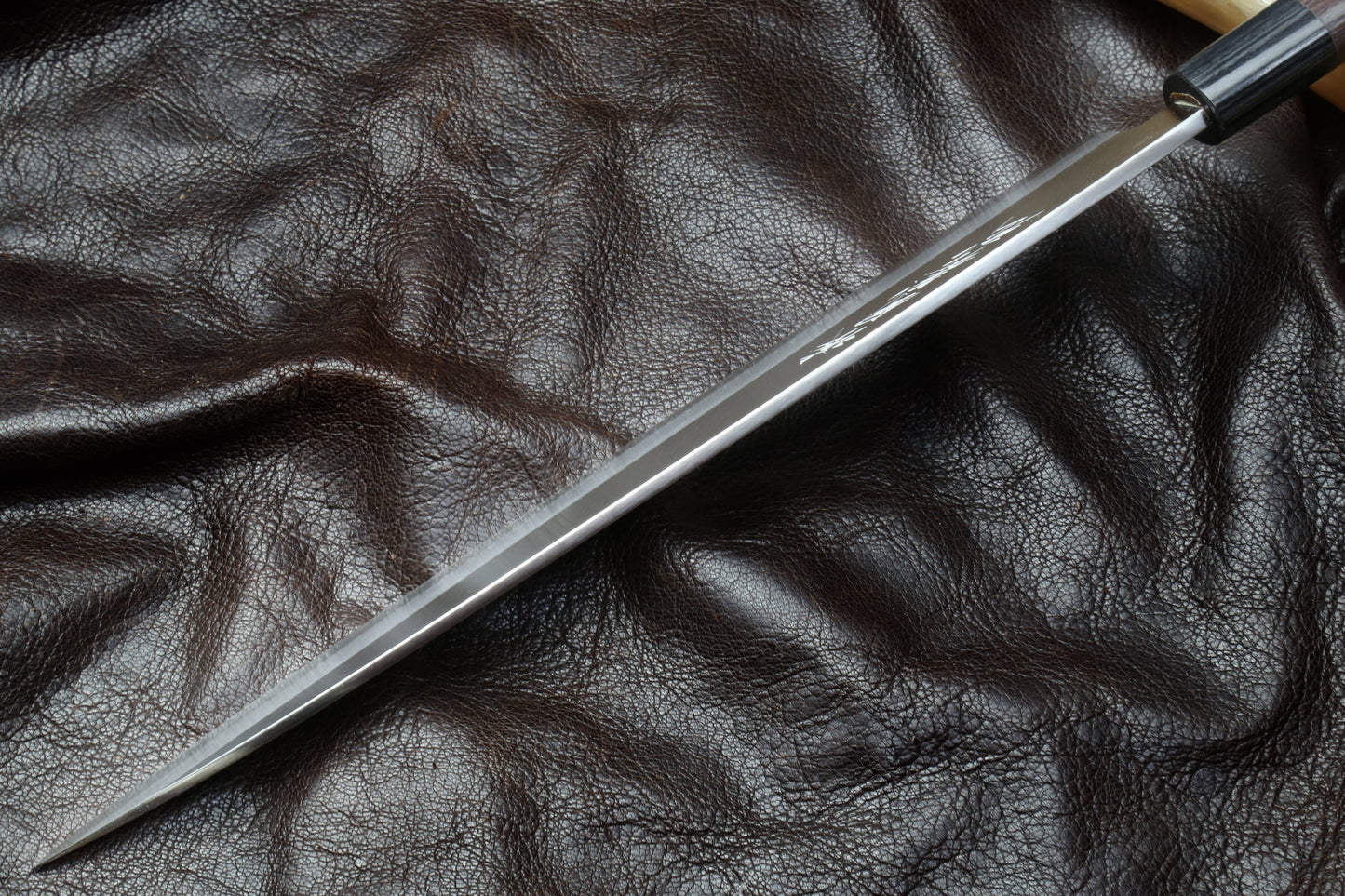 Yoshihiro Inox Stainless Steel Yanagi Sushi Sashimi Japanese Chef Knife Round Rosewood Handle with Nuri Saya Cover
