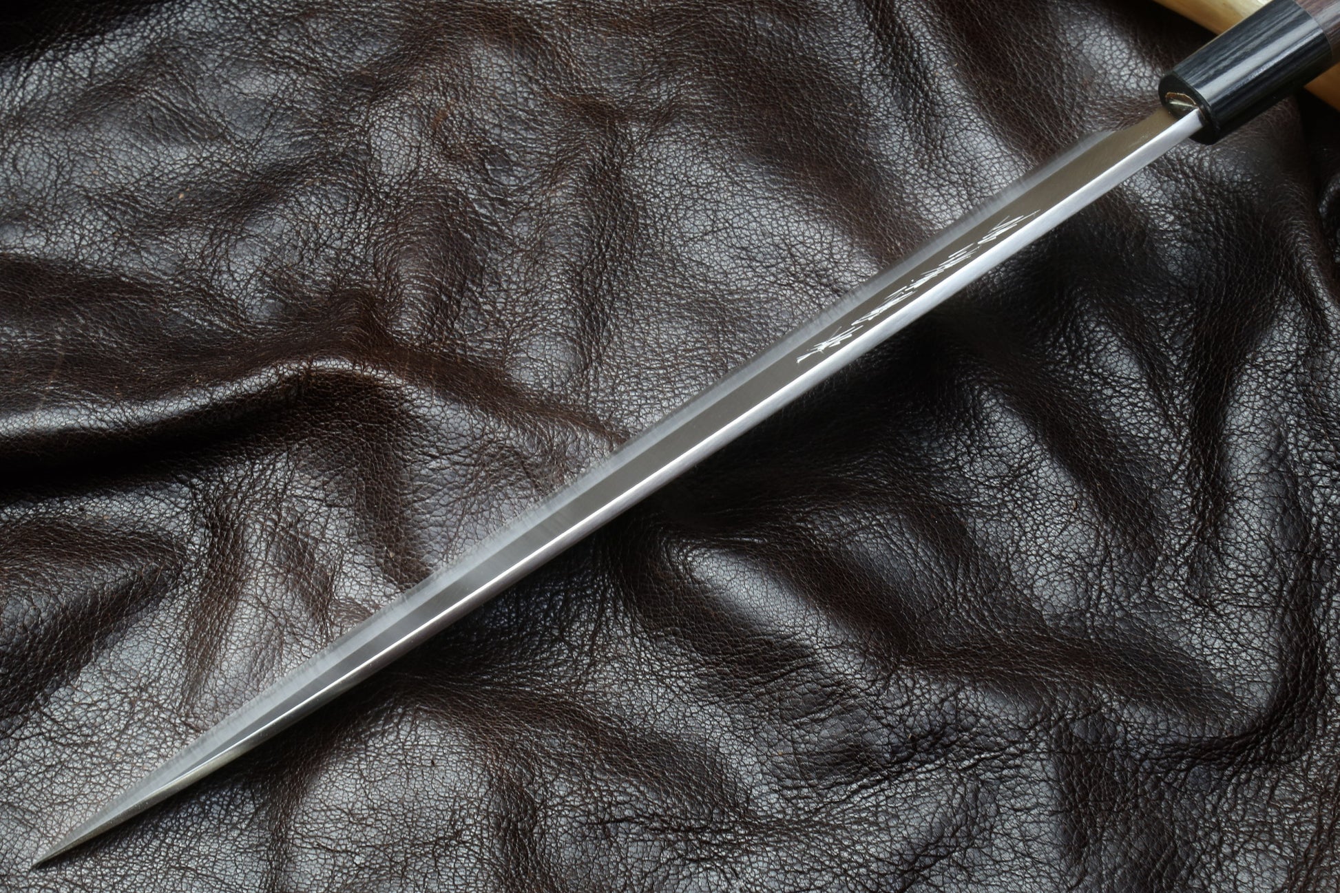 Yoshihiro Inox Stainless Steel Yanagi Sushi Sashimi Japanese Chef Knife Round Rosewood Handle with Nuri Saya Cover