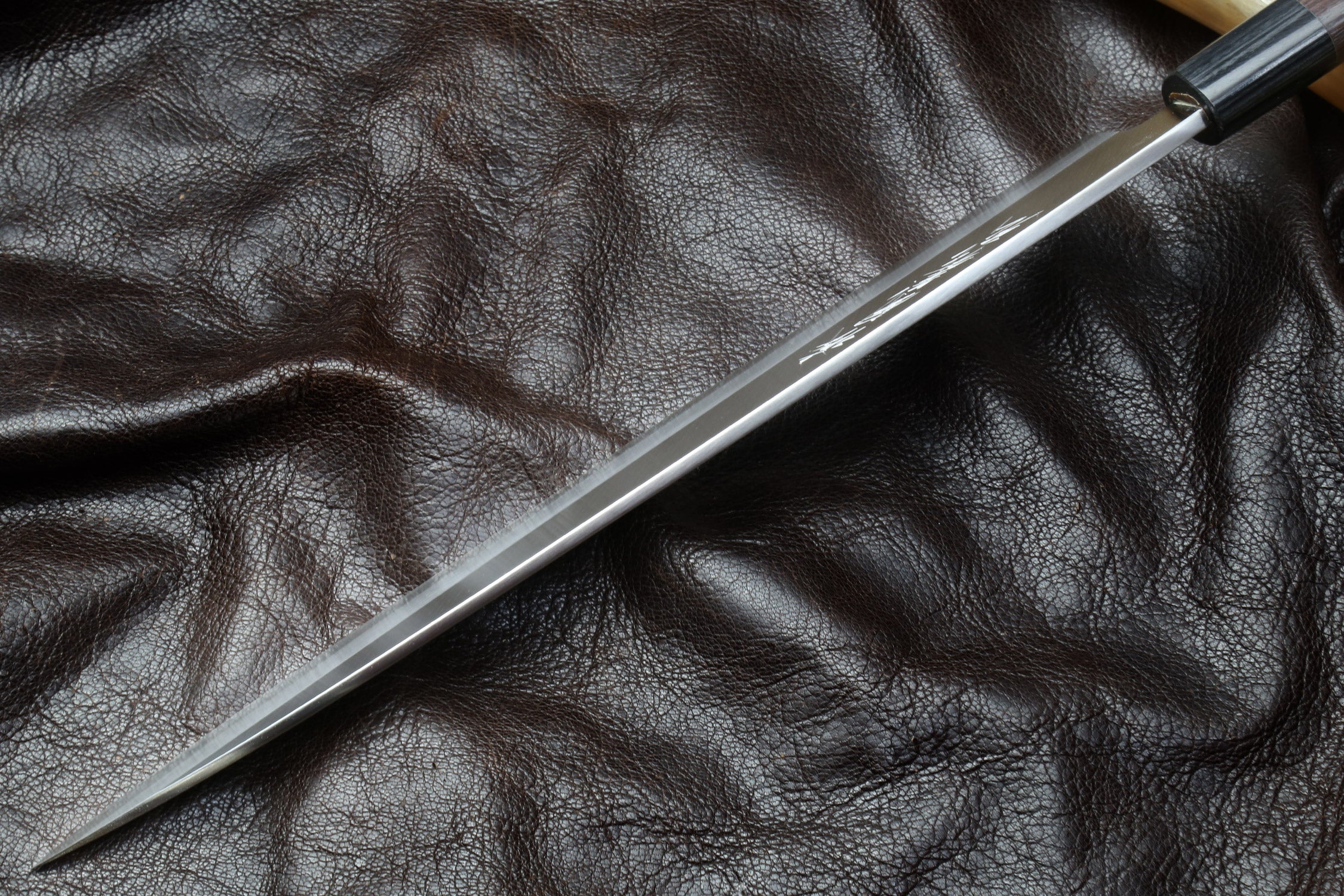 Yoshihiro Inox Stainless Steel Yanagi Sushi Sashimi Japanese Chef Knife Round Rosewood Handle with Nuri Saya Cover