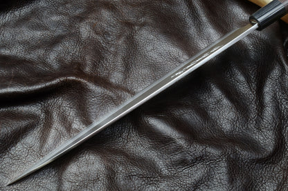 Yoshihiro Inox Stainless Steel Yanagi Sushi Sashimi Japanese Chef Knife Round Rosewood Handle with Nuri Saya Cover