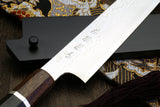 Yoshihiro Hayate ZDP-189 Super High Carbon Stainless Steel Suminagashi Damascus Sujihiki Kiritsuke Slicer Knife Ebony Handle with Sterling Silver Ring