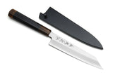 Yoshihiro Hiryu Ginsan High Carbon Stainless Steel Petty Kiritsuke Utility Knife Ebony Handle with Nuri Saya Cover
