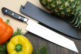 Yoshihiro High Speed Steel Kiritsuke Multipurpose Chefs Knife (Black Pakkawood Handle) w/ Lacquered Nuri Saya Cover