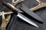Yoshihiro Black Finish Blue Steel #2 Kurouchi 2pc Set Japanese Chef Knife Gyuto ,Petty with Nuri Saya