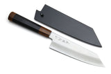 Yoshihiro Hiryu Ginsan High Carbon Stainless Steel Kiritsuke Multipurpose Knife Ebony Handle with Nuri Saya Cover