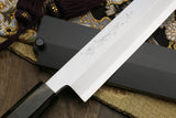 Yoshihiro High Speed Stainless Steel  Yanagi Kiritsuke Sashimi Knife Ebony Handle with Nuri Saya