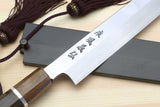 Yoshihiro SG-II (R-2) Semi-Stainless Steel Mirror Polished Yanagi Kiritsuke Sashimi Knife, Silver Ring Ebony Handle