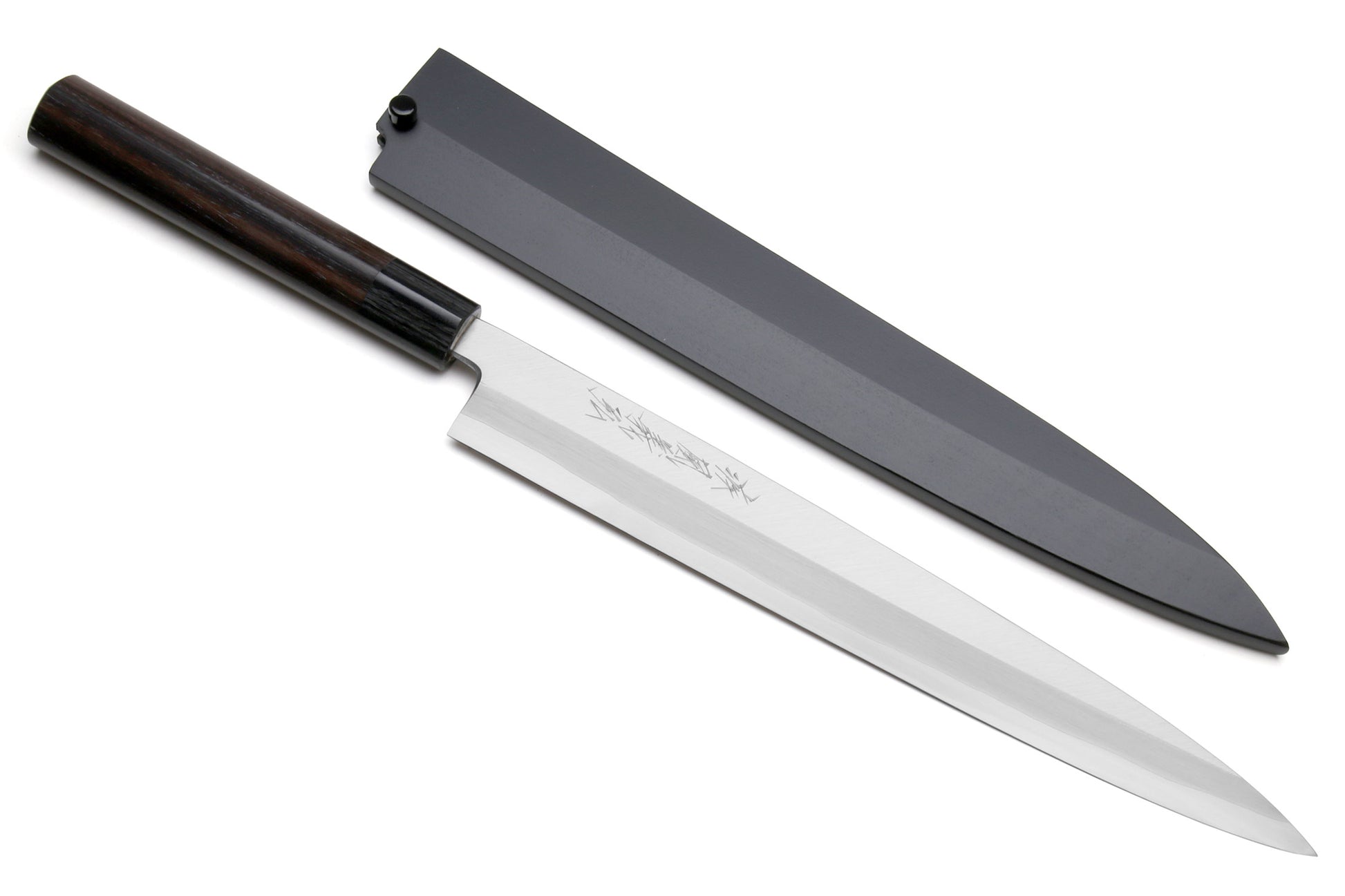 Yoshihiro Inox Stainless Steel Yanagi Sushi Sashimi Japanese Chef Knife Round Rosewood Handle with Nuri Saya Cover