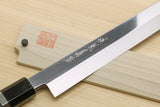 Yoshihiro Mizu Honyaki Mirror Finished Blue Steel Yanagi-Kiritsuke Sushi Sashimi Japanese Knife with Sterling Silver Ring Ebony Handle