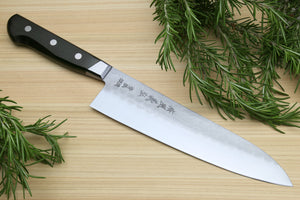 Yoshihiro Aoko Blue Steel Stainless Clad Gyuto Japanese Knife 8.25'' (210mm) Black Pakkawood Handle