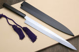 Yoshihiro Honyaki Aoko Blue Steel Mirror Finished Yanagi Sushi Sashimi Japanese knife with Ebony Handle