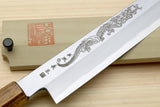 Yoshihiro Aonamiuchi Blue Steel #1 Sakimaru Takobiki Sushi Sashimi Slicing Japanese Knife Ryu Dragon Ebony Handle