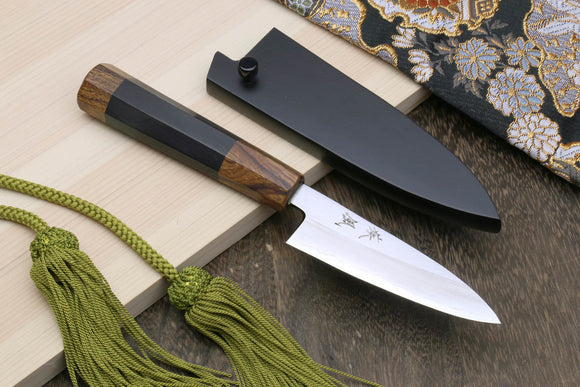 Yoshihiro Hiryu Ginsan High Carbon Stainless Steel Paring Utility Knife Ebony Handle with Nuri Saya Cover