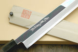 Yoshihiro Ginsan Mirror Polished Stain Resistant Steel Sakimaru Takobiki Sushi Sashimi Slicing Japanese Knife Ebony Handle