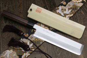 Yoshihiro Hongasumi Ginsan (Hakugin) High Carbon Stain Resistant Edo Usuba Traditional Japanese Vegetable Chopping Chef Knife Shitan Handle