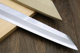 Yoshihiro Ginsanko Mirror Polished Stain Resistant Steel Maguro Bocho Tuna Knife with Triple Silver Ring Ebony Handle (Yanagi-Kiritsuke Style) *Blade Length 17.7"