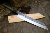 Yoshihiro Mizu Honyaki White Steel #2 Mirror-Polished Namiukashi Kiritsuke Knife Ebony wood Handle & Saya