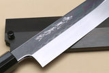 Yoshihiro Honyaki White Steel Mirror-Finished Namiukashi Kenmuki Japanese Single Edged Vegetable Knife with Premium Ebony Saya Cover