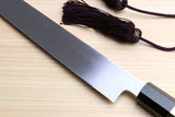 Yoshihiro Honyaki White Steel Mirror-Finished Namiukashi Yanagi Kiritsuke Sushi Sashimi Japanese Knife with Triple Nickel Silver Ring Ebony Handle