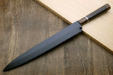 Yoshihiro Left-Handed Ginsanko Mirror Polished Stain Resistant Steel Yanagi Sushi Sashimi Japanese Knife Ebony Handle with Silver Ring