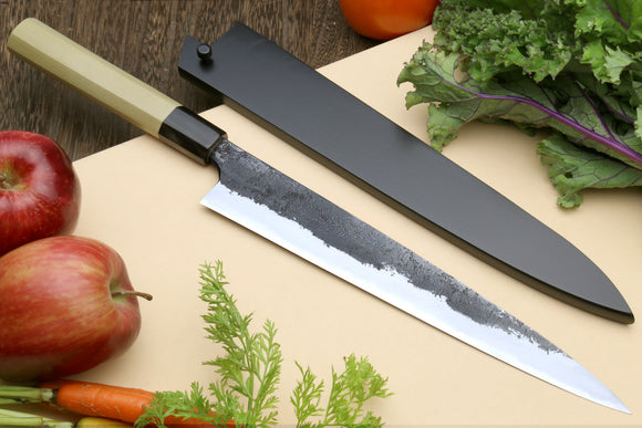 Yoshihiro Nashiji High Carbon White Steel #2 Sujihiki Japanese Slicer Knife with Magnolia Handle