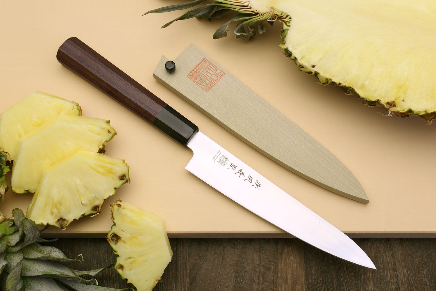 Yoshihiro VG-1 Gold Stainless Steel Gyuto Japanese Chefs Knife Ambrosi –  Yoshihiro Cutlery