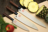 Yoshihiro Ice Hardened Stainless Steel Japanese Chef Knife 3PC Set: Gyuto Chef Knife, Petty Utility Knife, Sujihiki Slicer Knife