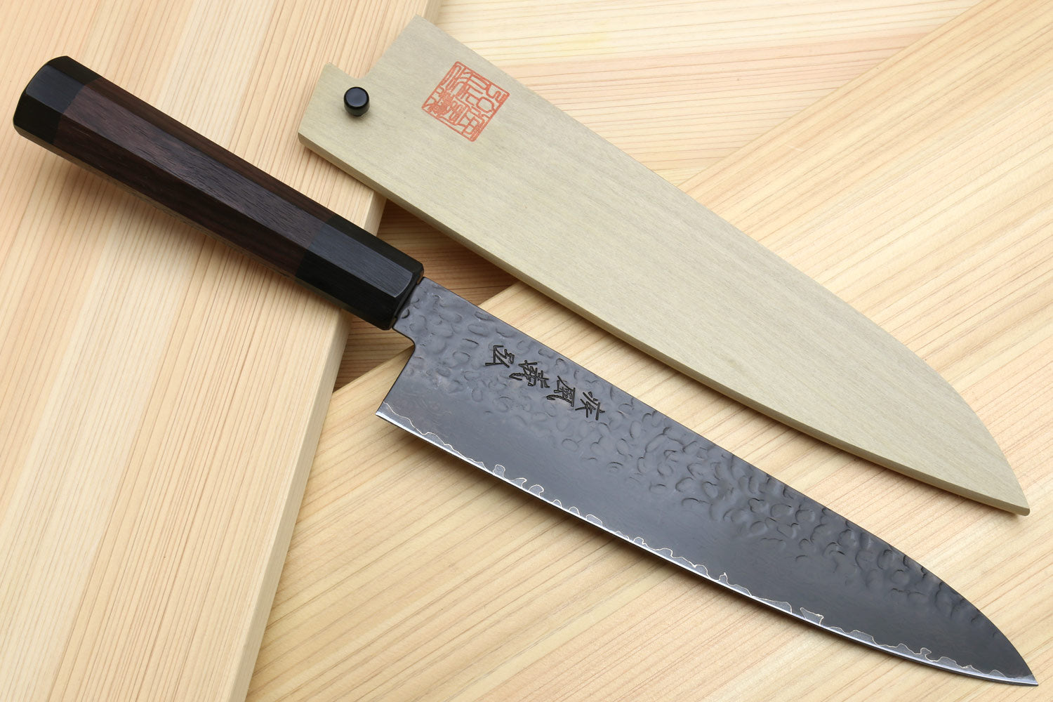 Yoshihiro VG-10 46 Layers Kurouchi Hammered Damascus Gyuto Japanese Ch –  Yoshihiro Cutlery