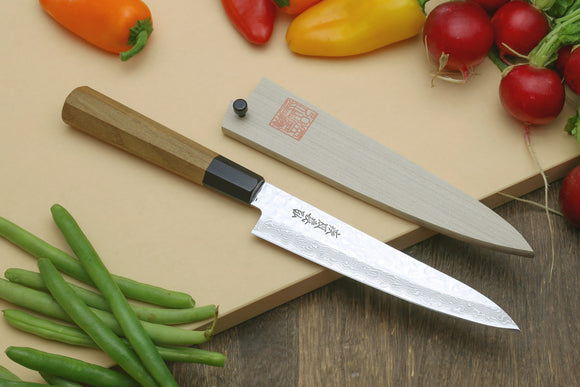 Yoshihiro VG-10 46 Layers Damascus Petty Utility Japanese Chef Knife (6'' (150mm)) (Ambrosia Handle)