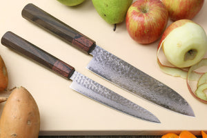 Yoshihiro VG-10 46 layers Hammered Damascus Santoku 7"(180mm) + Petty / Utility 6"(150mm) Chefs knife Set Rosewood Handle with Saya Cover