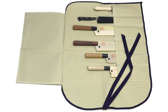 Yoshihiro Japanese Knife Cotton Pouch Bag Green-Gray Color (6 Slots)