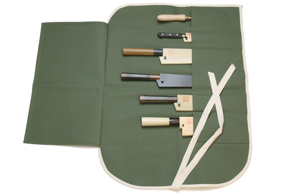 Yoshihiro Japanese Knife Cotton Pouch Bag Olive-Green Color (6 Slots)