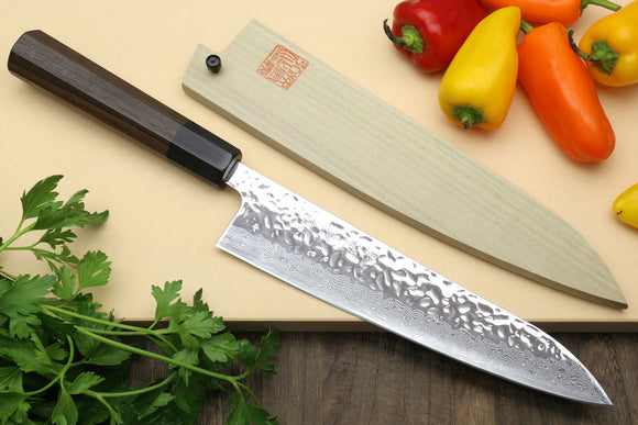 Yoshihiro Inox Stain-resistant Aus-10 Hammered Damascus Stainless Steel Ice Hardened Gyuto Chef Knife Shitan Handle