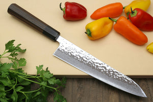 Yoshihiro Inox Stain-resistant Aus-10 Hammered Damascus Stainless Steel Ice Hardened Gyuto Chef Knife Shitan Handle