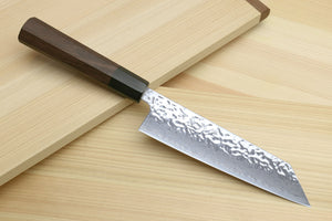 Yoshihiro Inox Stain-resistant Aus-10 Hammered Damascus Stainless Steel Ice Hardened Kiritsuke Multipurpose Chef Knife Shitan Handle