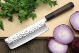 Yoshihiro Inox Stain-resistant Aus-10 Hammered Damascus Stainless Steel Ice Hardened Knife 3PC Set (Gyuto, Santoku, Nakiri)