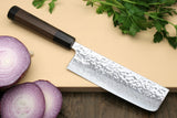 Yoshihiro Inox Stain-resistant Aus-10 Hammered Damascus Stainless Steel Ice Hardened Knife 3PC Set (Gyuto, Santoku, Nakiri)