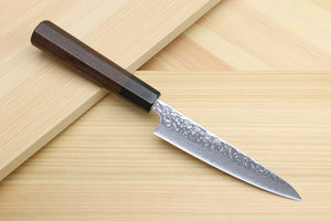 Yoshihiro Inox Stain-resistant Aus-10 Hammered Damascus Stainless Steel Ice Hardened Petty Utility Knife Shitan Handle