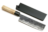 Yoshihiro Nashiji Kurouchi White Steel #2 Stainless Clad Nakiri Vegetable Knife with Kaede Wood Handle (Narrow Blade)