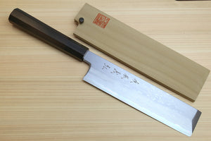 Yoshihiro Suminagashi Blue #1 High Carbon Steel Edo Usuba Japanese vegetable Prep Chopping Chef Knife Ebony wood Handle