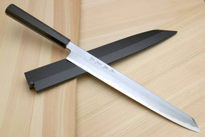 Yoshihiro Hayate Suminagashi Blue Steel #1 Yanagi Kiritsuke Sushi Sashimi Japanese Knife Ebony Handle