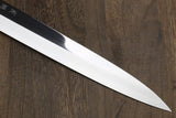 Yoshihiro Powdered High Speed Stainless Steel Mirror Polished Yanagi Sashimi Knife Triple Nickel Silver Ring Corian Handle Magnolia Saya Cover
