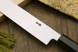 Yoshihiro Powdered High Speed Stainless Steel Yanagi Sashimi Knife Ebony Handle with Nuri Saya
