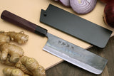Yoshihiro Mizu Yaki Blue High Carbon Steel #1 Kurouchi Nakiri Japanese Vegetable Knife Shitan Handle