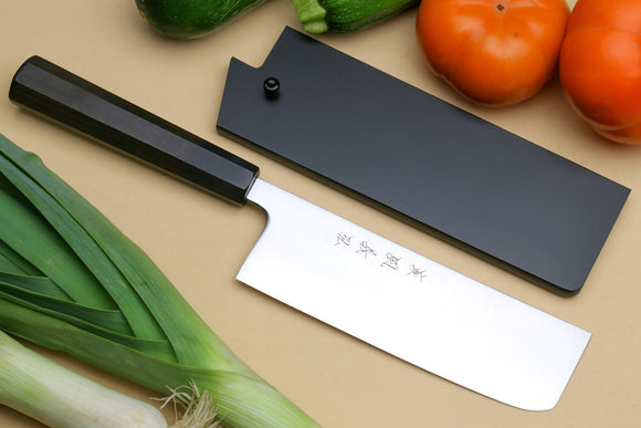 Yoshihiro Blue Steel Super Nakiri Vegetable Chefs Knife with Stainless Steel Cladding and Rosewood Handle
