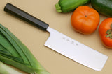 Yoshihiro Blue Steel Super Nakiri Vegetable Chefs Knife with Stainless Steel Cladding and Rosewood Handle
