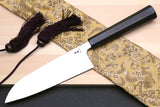 Yoshihiro Blue Steel Super Santoku Multipurpose Knife with Stainless Steel Cladding (Ebony Handle)