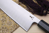 Yoshihiro Blue Steel Super Santoku Multipurpose Knife with Stainless Steel Cladding (Ebony Handle)