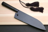 Yoshihiro Blue Steel Super Santoku Multipurpose Knife with Stainless Steel Cladding (Ebony Handle)