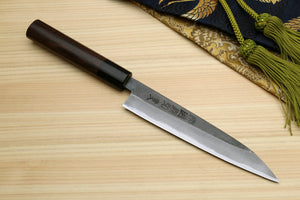 Yoshihiro Mizu Yaki Blue Steel #2 Kurouchi Petty Utility Japanese Knife Shitan Handle